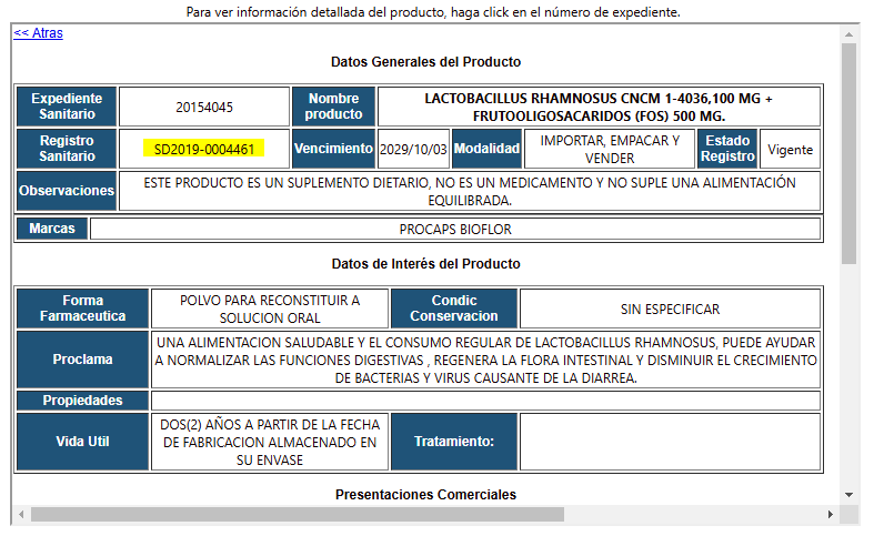 El registro sanitario corresponde al de otro producto.
