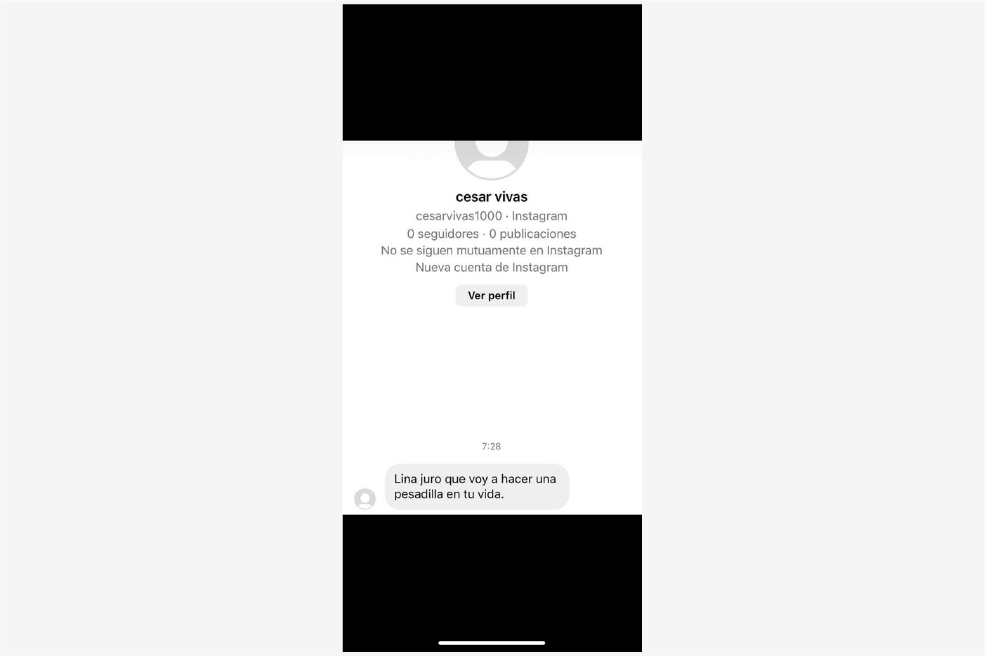 Mensaje enviado por Cesar Vivas a Lina Rezk por redes sociales.