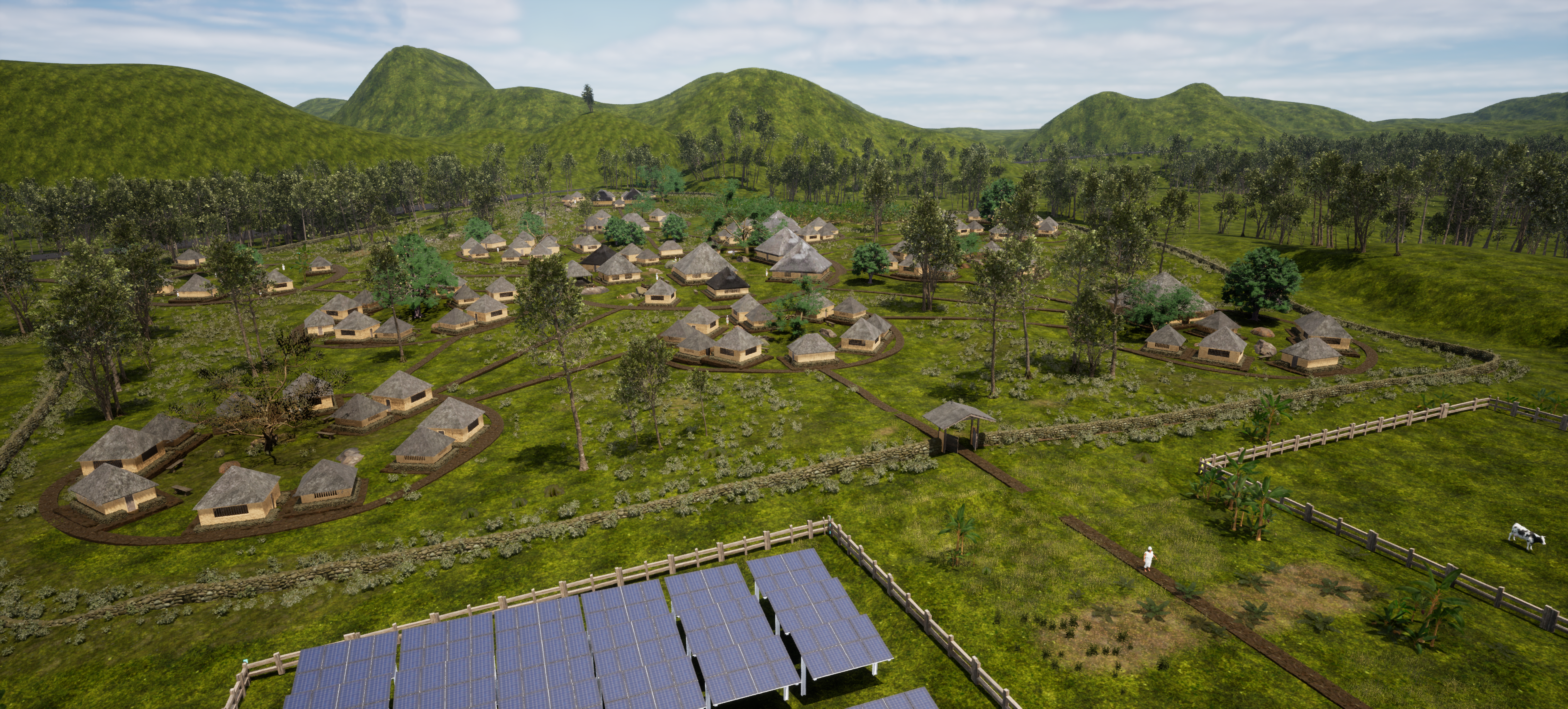 El proyecto contempla la construcción de una aldea arhuaca para 45 familias, como se aprecia en uno de los modelos 3D de Terra Initiative.
