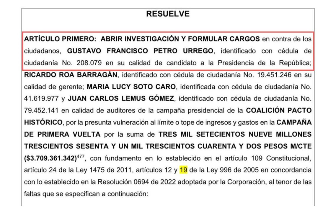 En la ponencia, los magistrados Ortiz y Prada piden formularle cargos y abrirle investigación al presidente Petro en calidad de candidato.