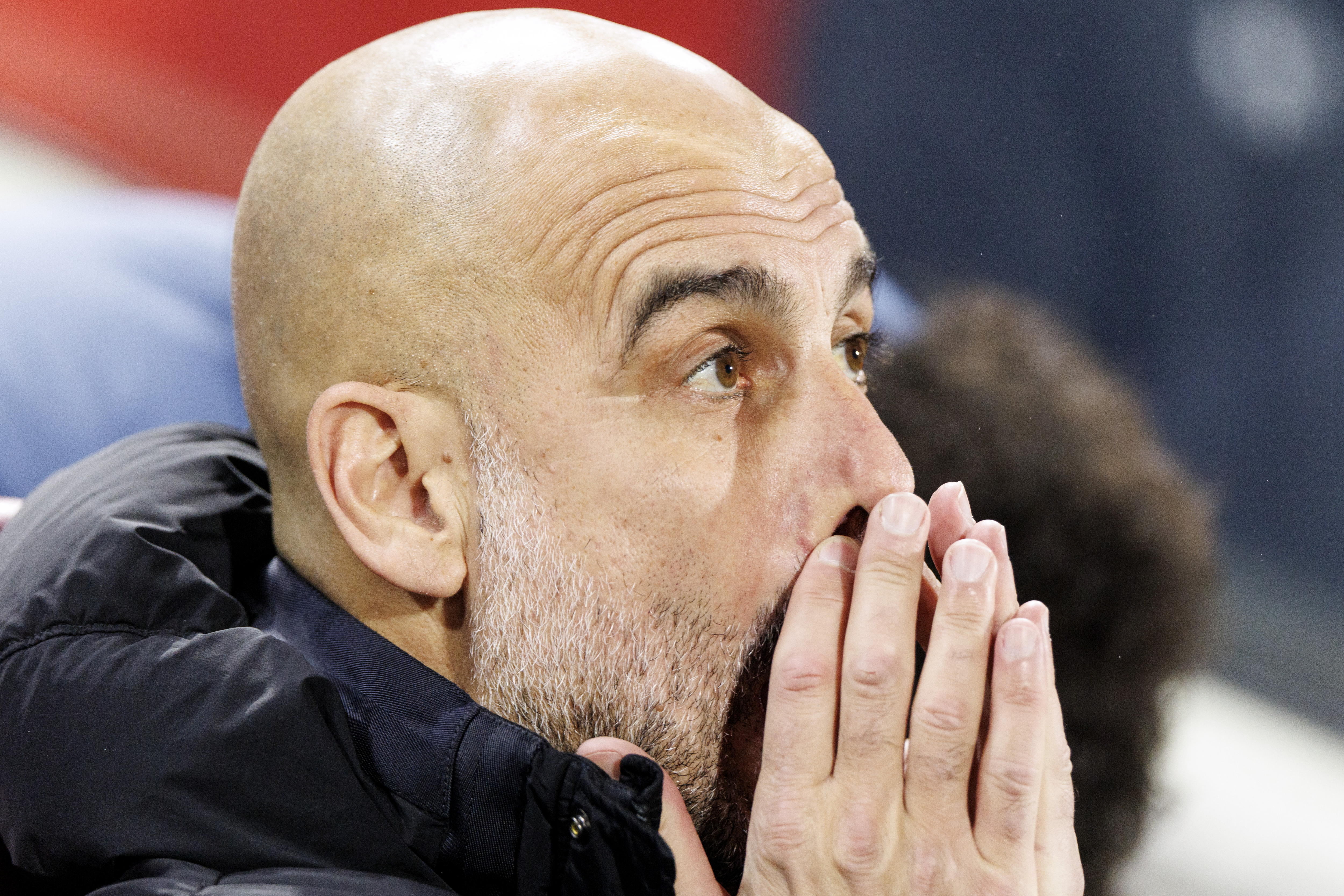 London (United Kingdom), 14/01/2025.- Manchester City manager Pep Guardiola reacts before the English Premier League match between Brentford FC and Manchester City, in London, Britain, 14 January 2025. (Reino Unido, Londres) EFE/EPA/TOLGA AKMEN EDITORIAL USE ONLY. No use with unauthorized audio, video, data, fixture lists, club/league logos, 'live' services or NFTs. Online in-match use limited to 120 images, no video emulation. No use in betting, games or single club/league/player publications.