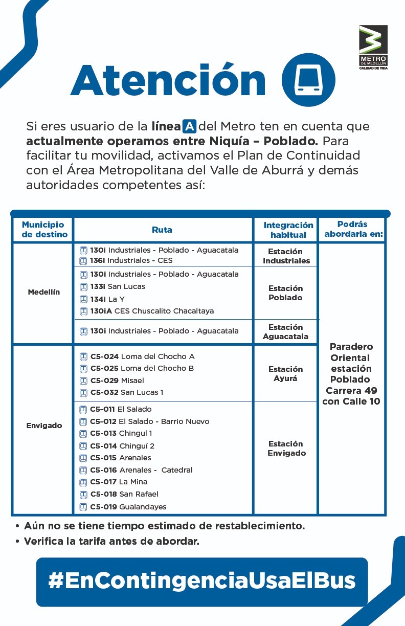 Rutas alternas metro de Medellín