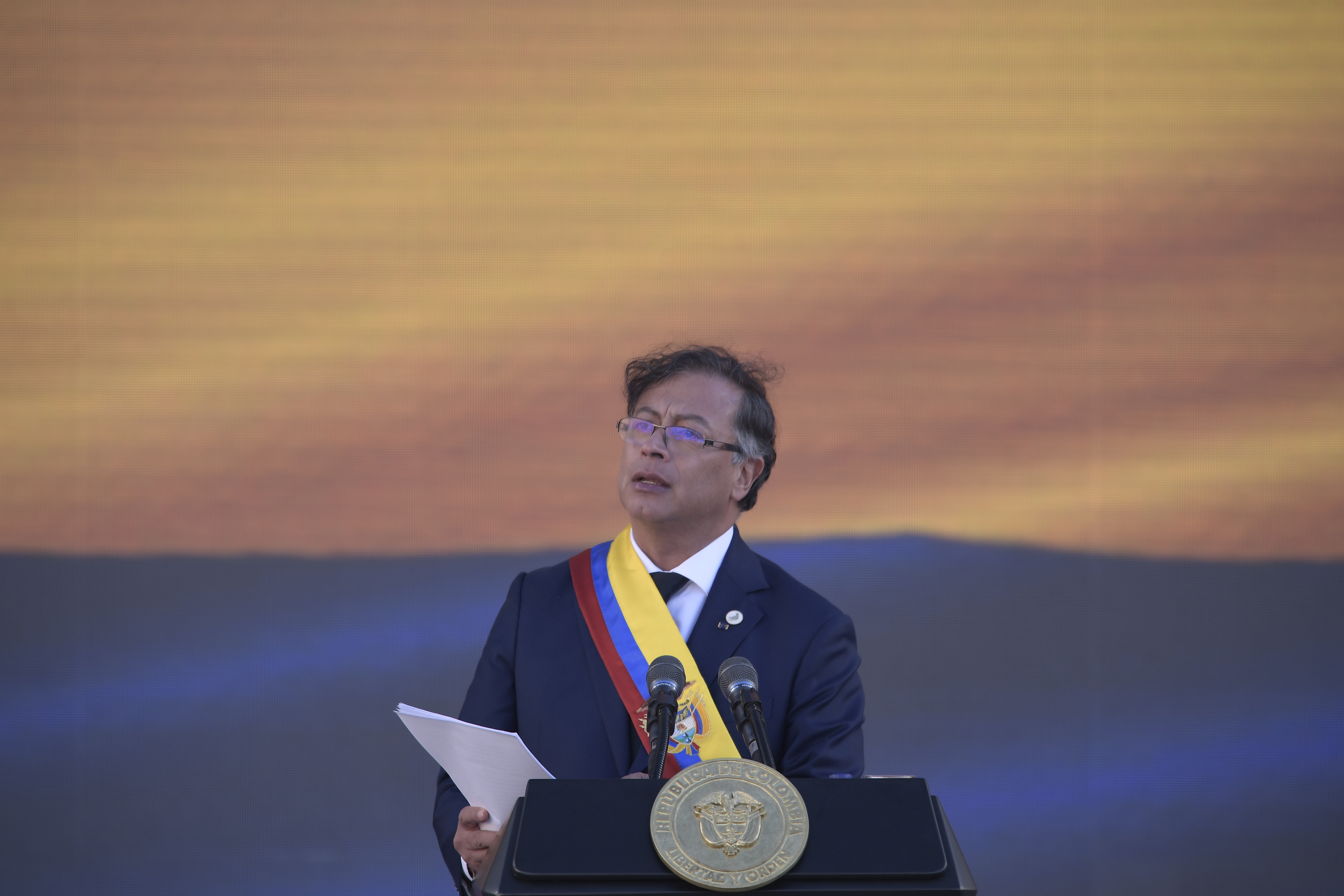 Presidente de Colombia, durante su discurso de investidura, en la Plaza Bolívar de Bogotá.