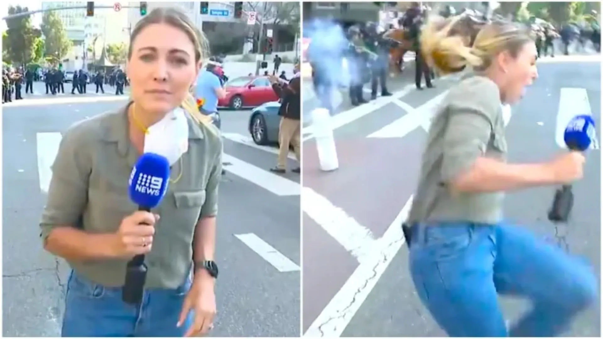 Lauren Tomasi, periodista australiana, fue alcanzada por una bala de goma mientras cubría en vivo las protestas migratorias en Los Ángeles. El video del disparo generó indignación global.