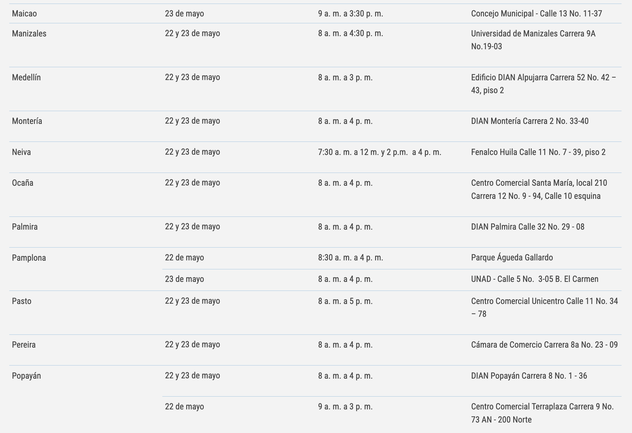Calendario DIAN.