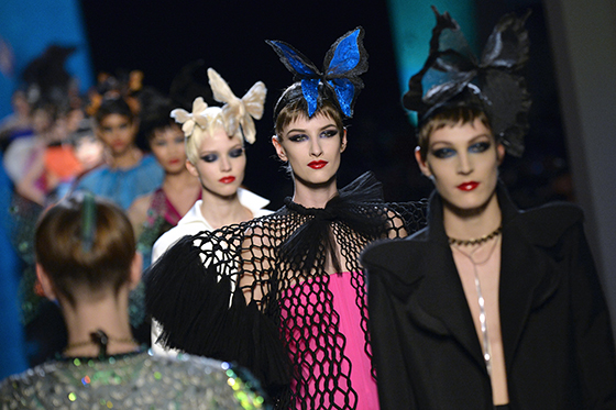 Models present creations by Jean Paul Gaultier during the Haute Couture Spring-Summer 2014 collection show, on January 22, 2014 in Paris. AFP PHOTO / MIGUEL MEDINA