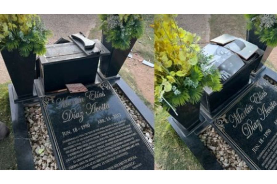 Foto de la tumba de Martín Elías después de que turista destruyera la foto.