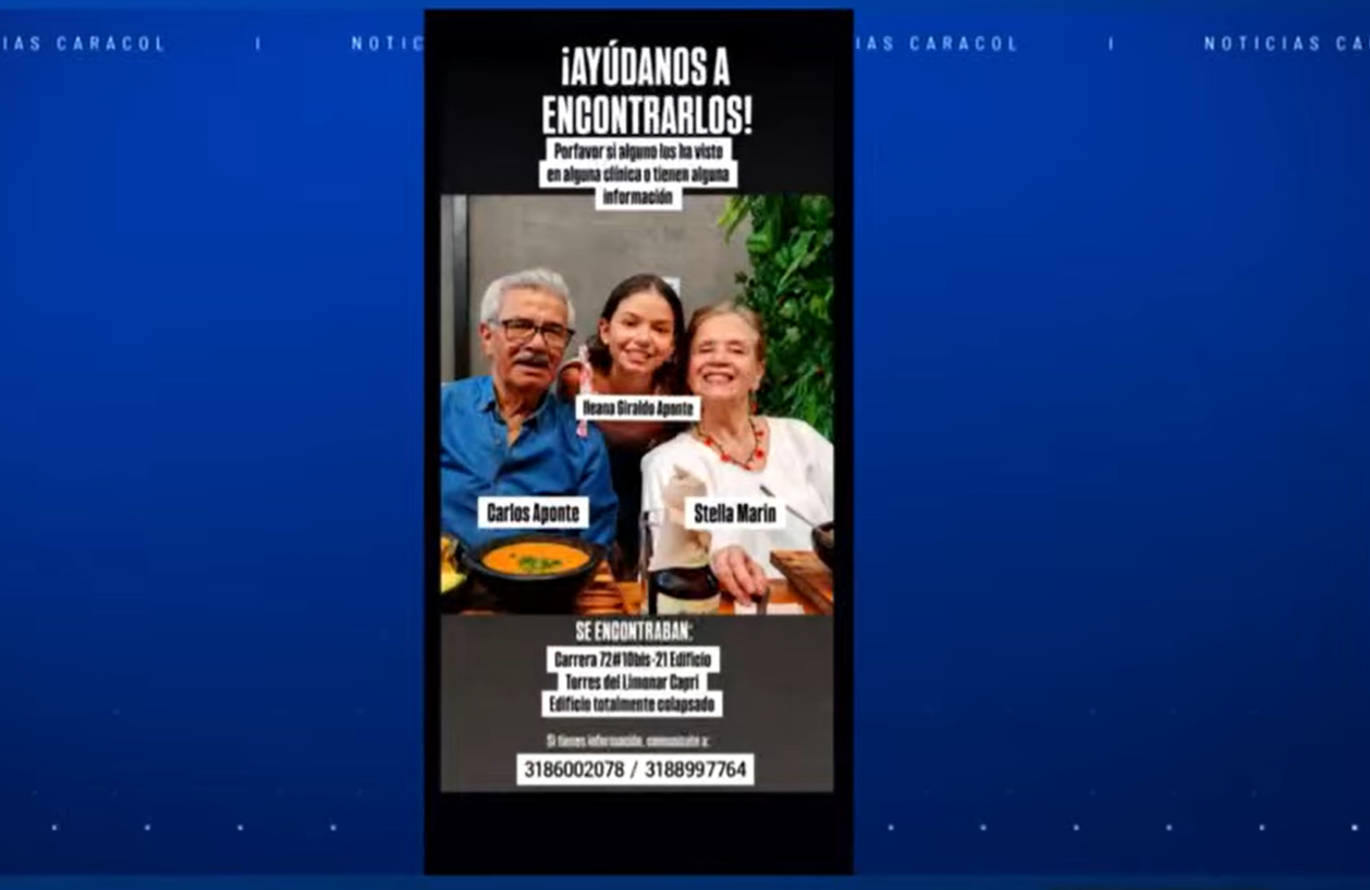 Periodista de ‘Noticias Caracol’ busca a sus padres y sobrina atrapados en edificio de Cali
