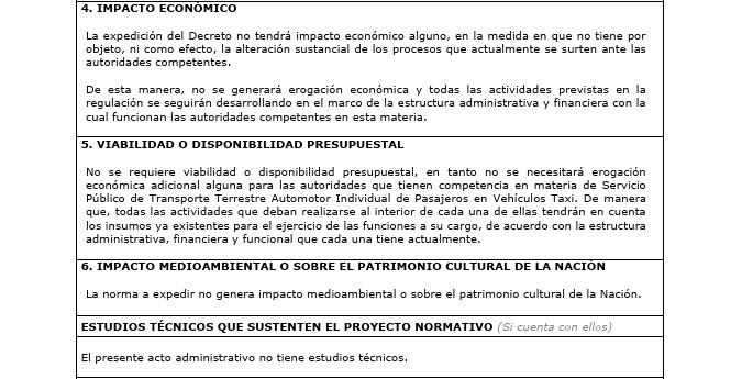 Memoria justificativa del proyecto de decreto de taxis
