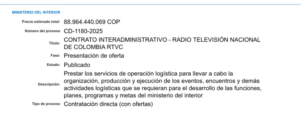 Contrato de eventos del Ministerio del Interior