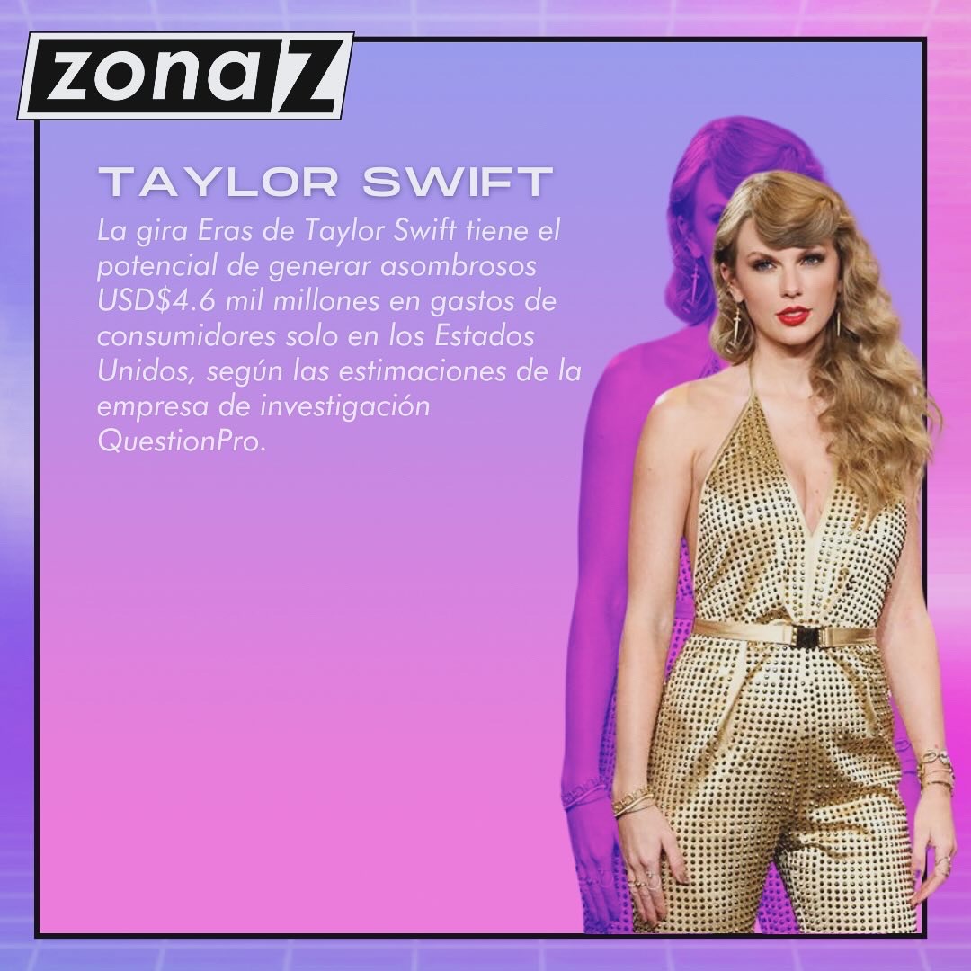 La gira Eras de Taylor Swift tiene el potencial de generar asombrosos
USD$4.6 mil millones en gastos de consumidores solo en los Estados Unidos, según las estimaciones de la empresa de investigación
Question Pro.