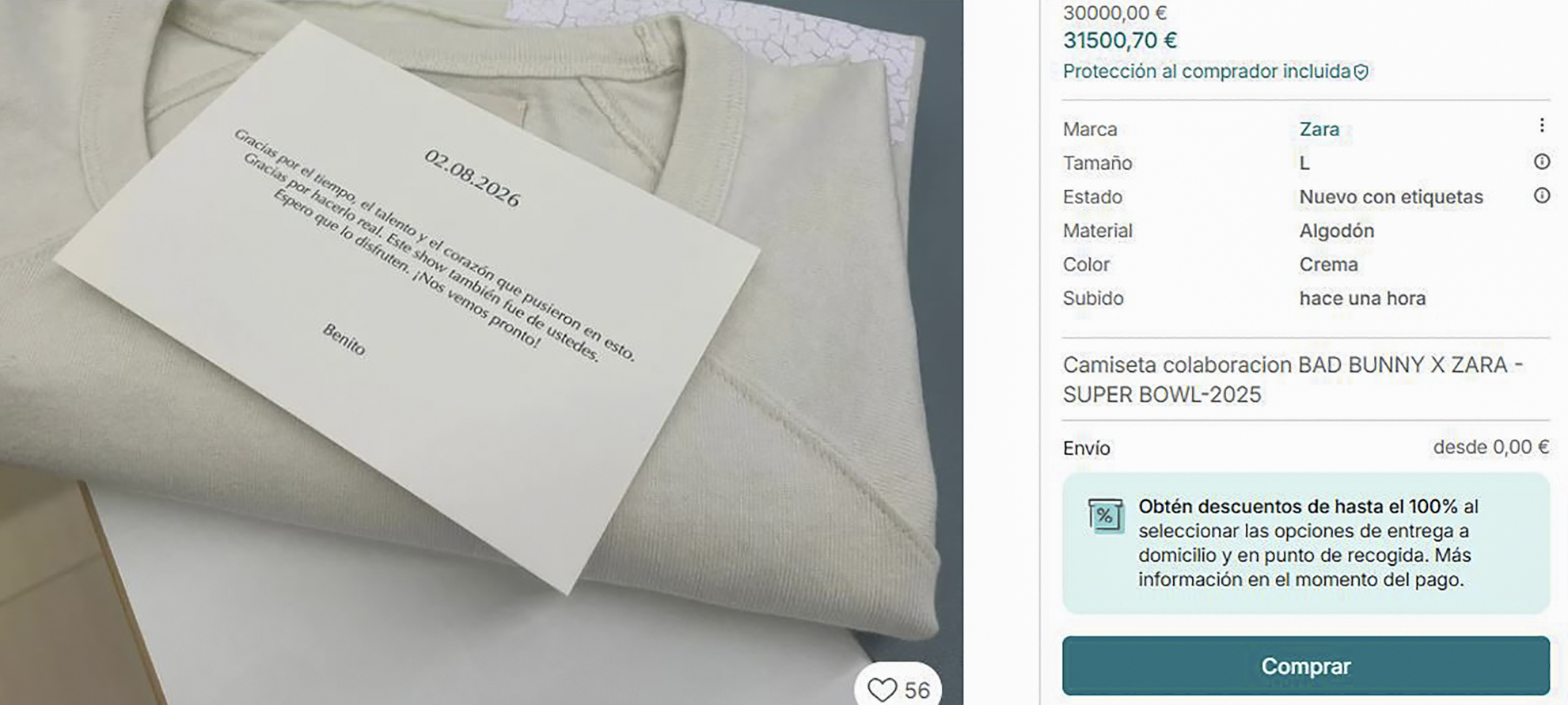 Venden camisetas que Bad Bunny les regaló a empleados de Zara: estos son los valores
