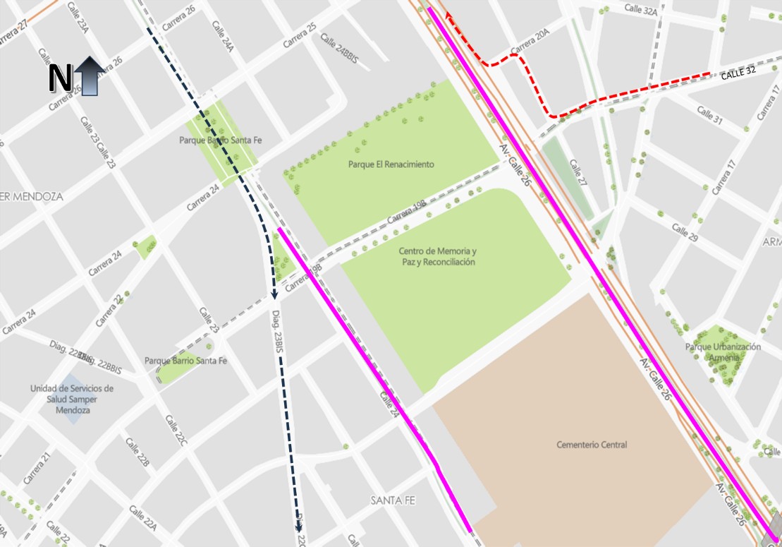 Mapas desvíos cortejo fúnebre de Miguel Uribe Turbay, 13 de agosto.