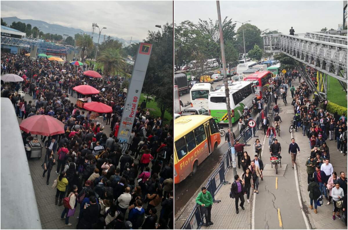 Congestión en el Portal 80 de Transmilenio por accidente que dejó un ciclista muerto