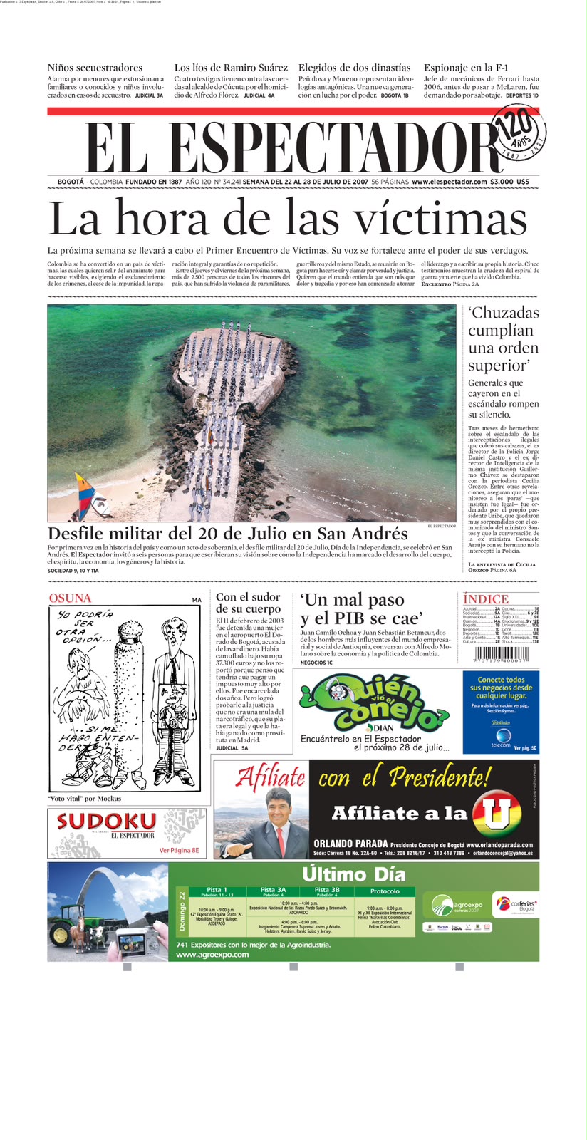 Portada de El Espectador de julio de 2007.
