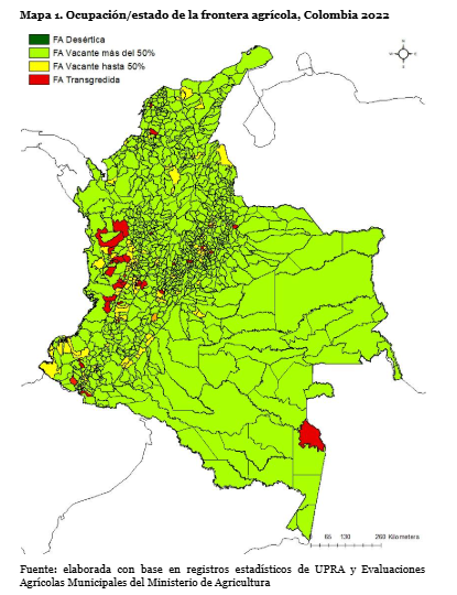 Mapa 1. Ocupación/estado de la frontera agrícola, Colombia 2022.