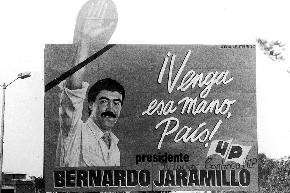 Publicidad política del candidato presidencial Bernardo Jaramillo Ossa, asesinado en 1990.