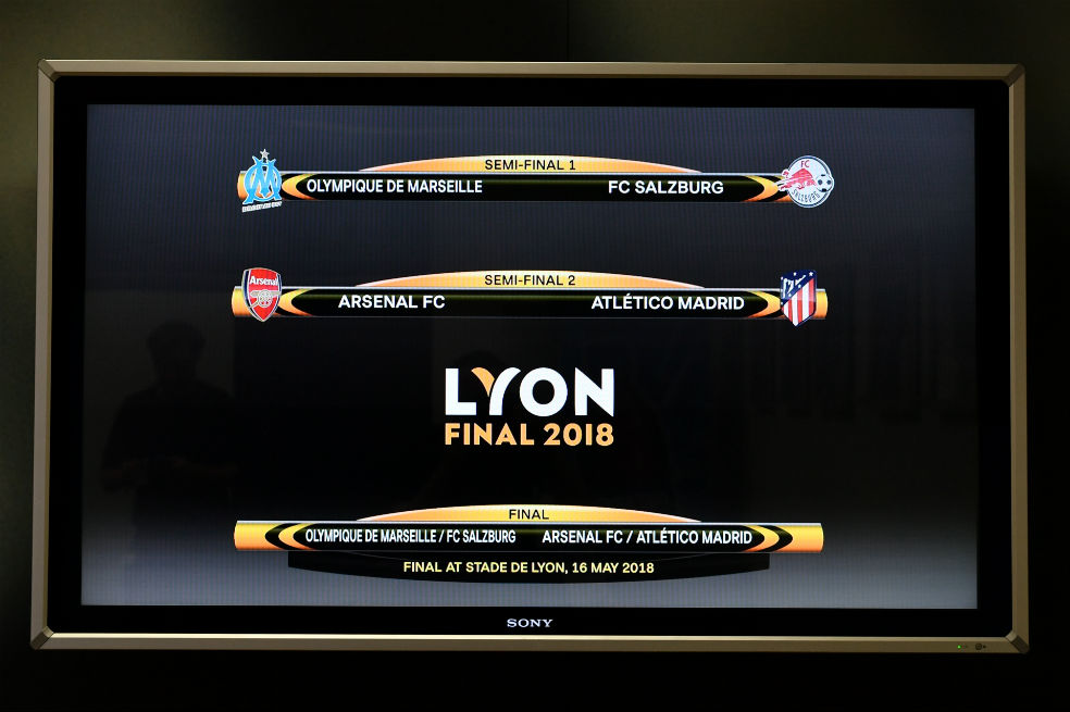 Arsenal vs. Atlético y Olympique vs. Salzburgo, semifinales de la Europa League
