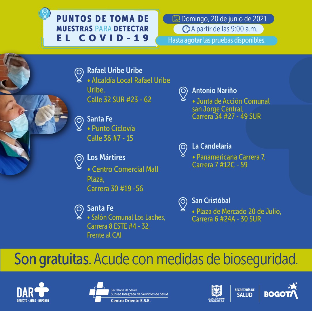 ¡Ojo! En estos puntos hay pruebas gratis de COVID-19 este domingo en Bogotá