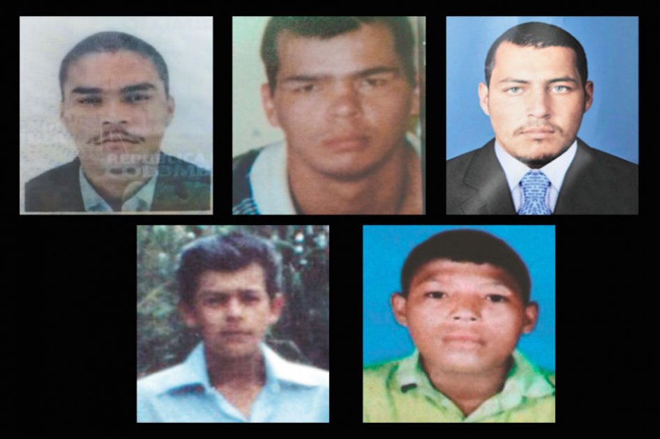 Cinco de las diez víctimas en condición de discapacidad que fueron asesinadas por el Ejército. De izquierda a derecha, de arriba a bajo: Jorge Luis Villanueva, Luis Carlos Zuluaga, Fair Leonardo Porras Bernal, Jose María Valencia y Ebin David Paternina.