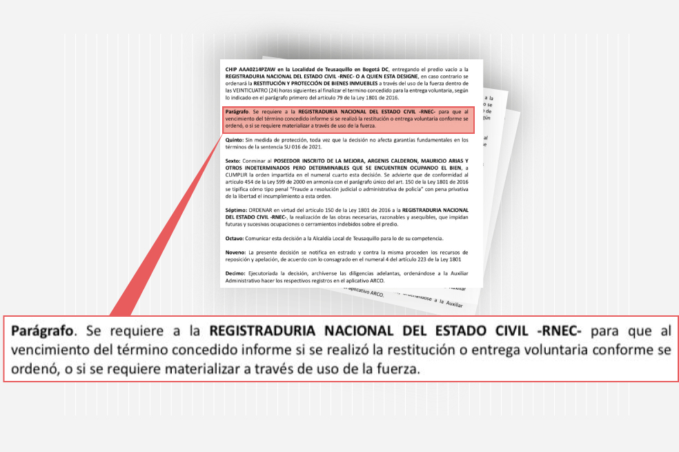 Facsímil del fallo de la Inspección de Atención Prioritaria de la Secretaría de Gobierno de Bogotá sobre el predio del CAN.
