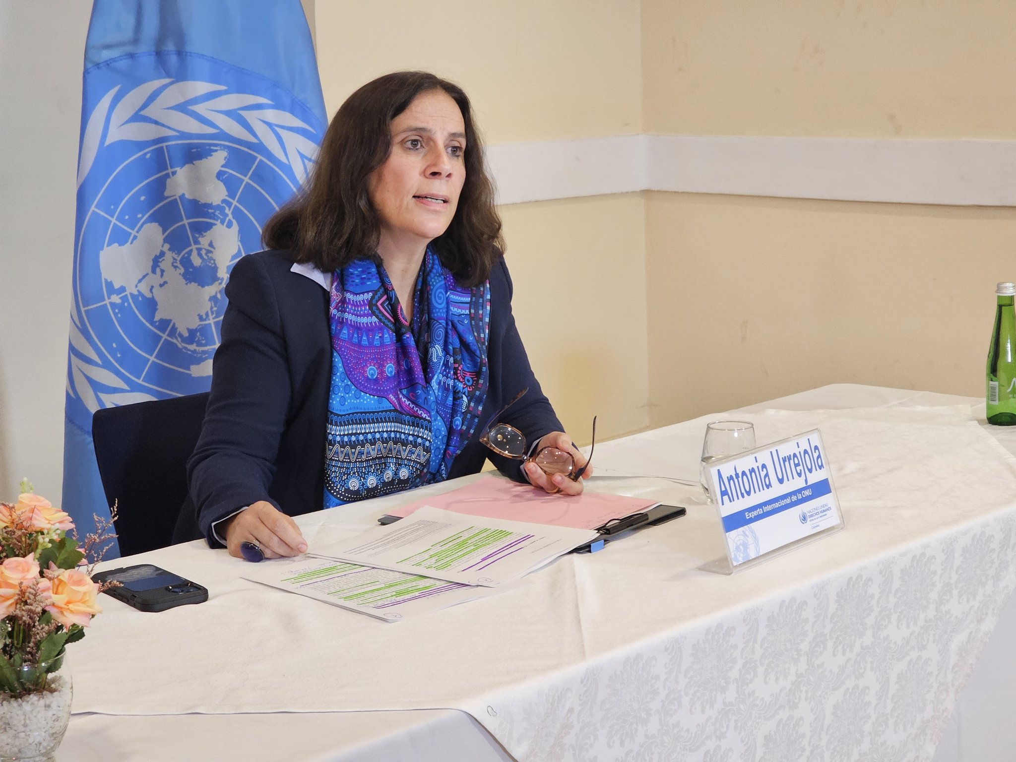 Antonia Urrejola, ONU Derechos Humanos, en la entrega del informe preliminar sobre los obstáculos al Acuerdo de Paz