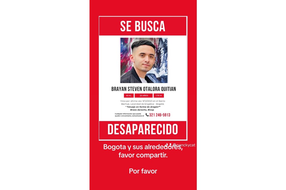 Brayan Otálora Quitián desapareció hace 10 días en Bogotá