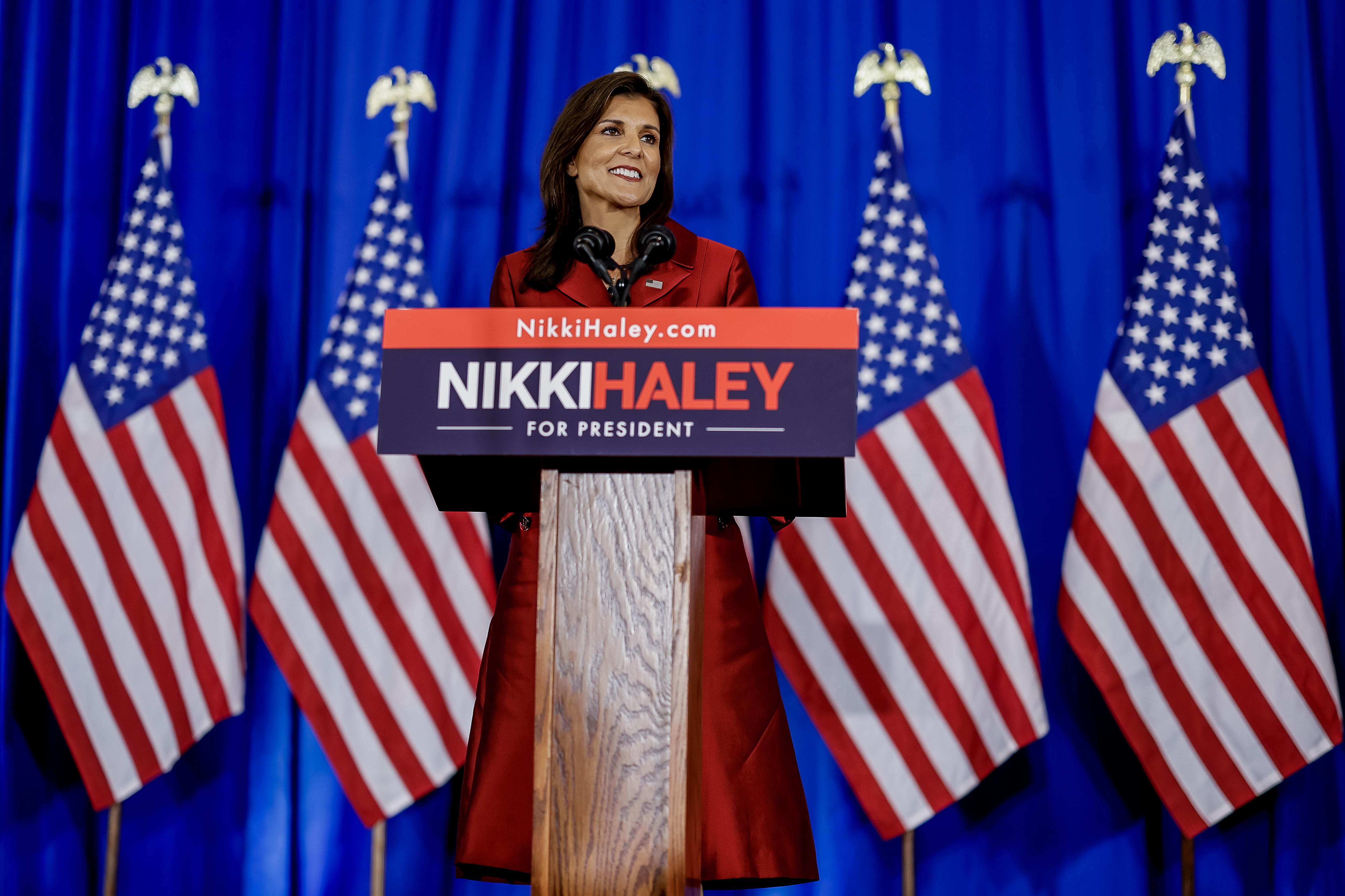 Charleston (United States), 25/02/2024.- Republican US presidential candidate Nikki Haley speaks to supporters during a South Carolina Republican Presidential Primary night event in Charleston, South Carolina, USA, 24 February 2024. Haley, the former South Carolina governor lost to former US President Donald Trump in the South Carolina Republican Presidential Primary. EFE/EPA/ERIK S. LESSER