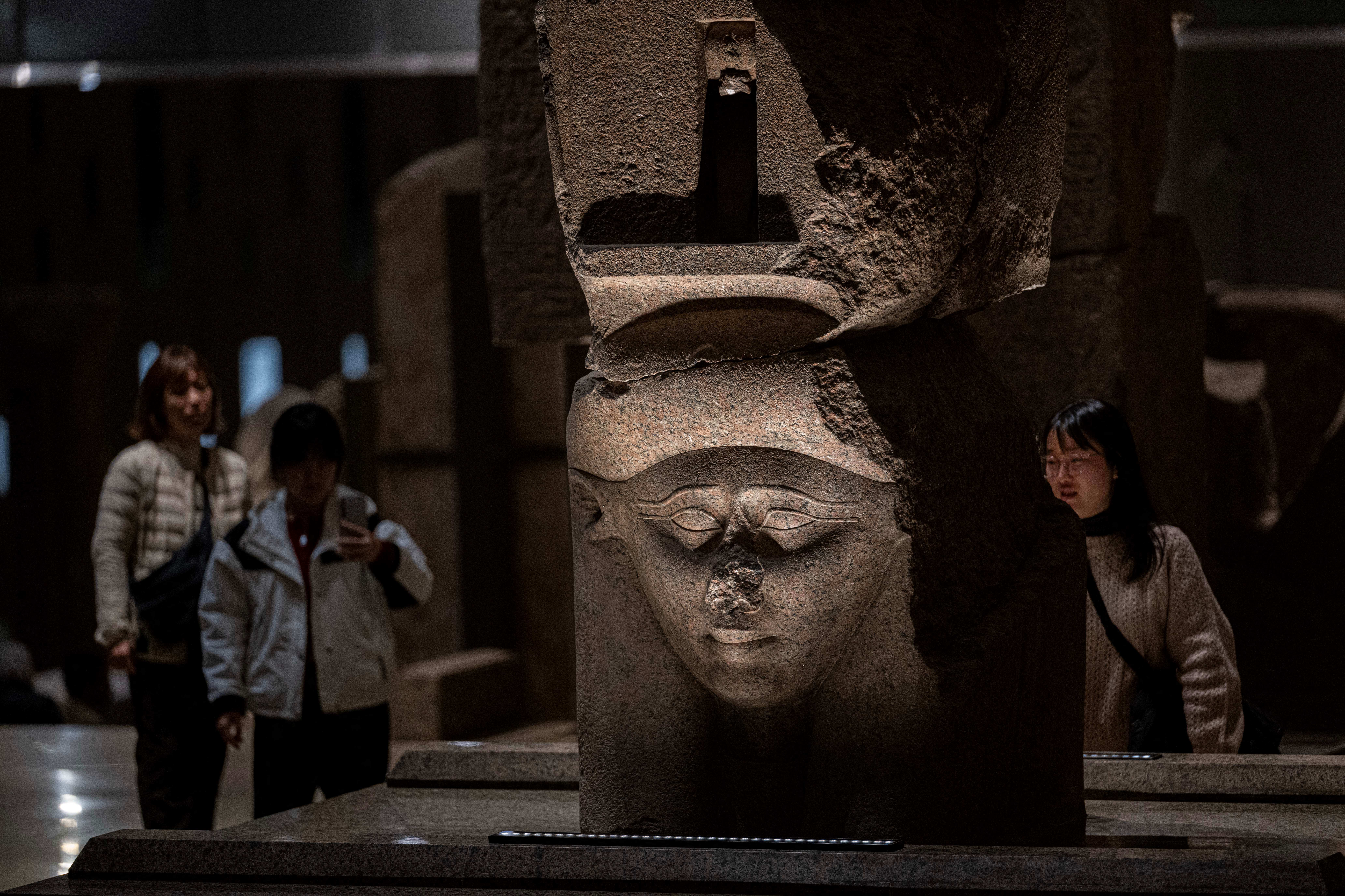 Visitors tour the Grand Egyptian Museum, in Giza on the southwestern outskirts of the capital Cairo on February 7, 2025, set to open fully on July 3, following a partial opening in October.