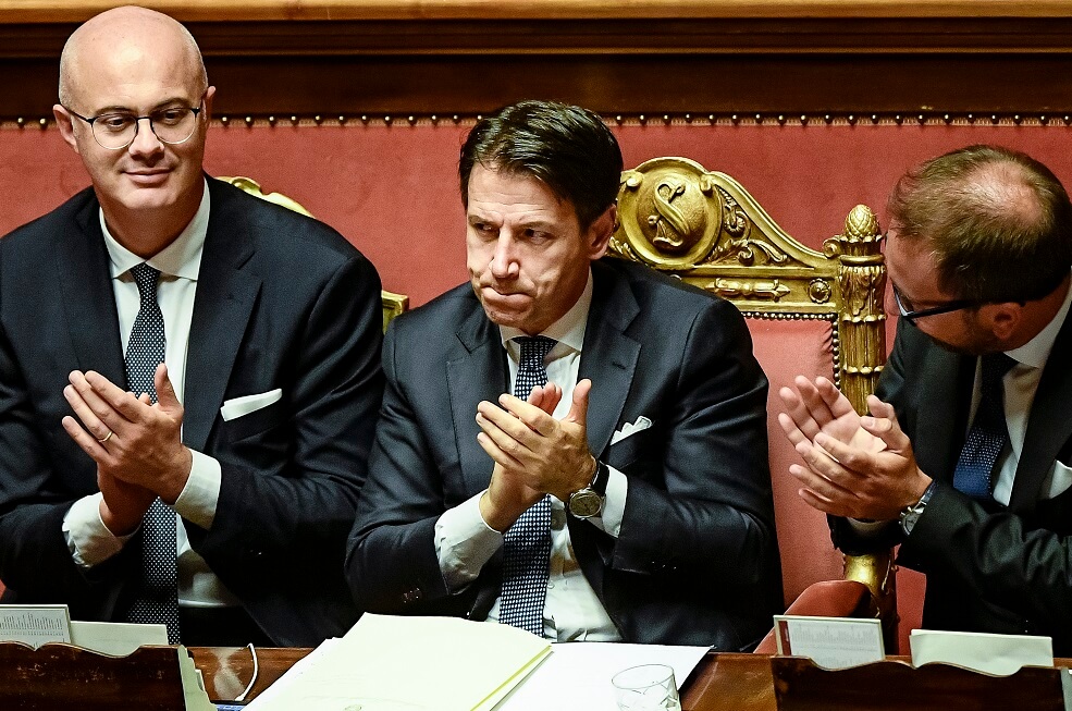 Primer ministro italiano, Giuseppe Conte, tras el voto de confianza del Senado para la nueva coalición de gobierno.  / AFP