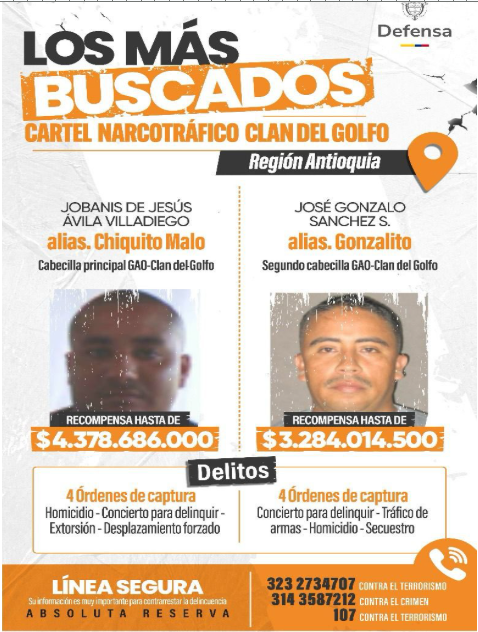 El que está a la derecha es alias “Gonzalito”, segundo al mando del Clan del Golfo según el Ministerio de Defensa.