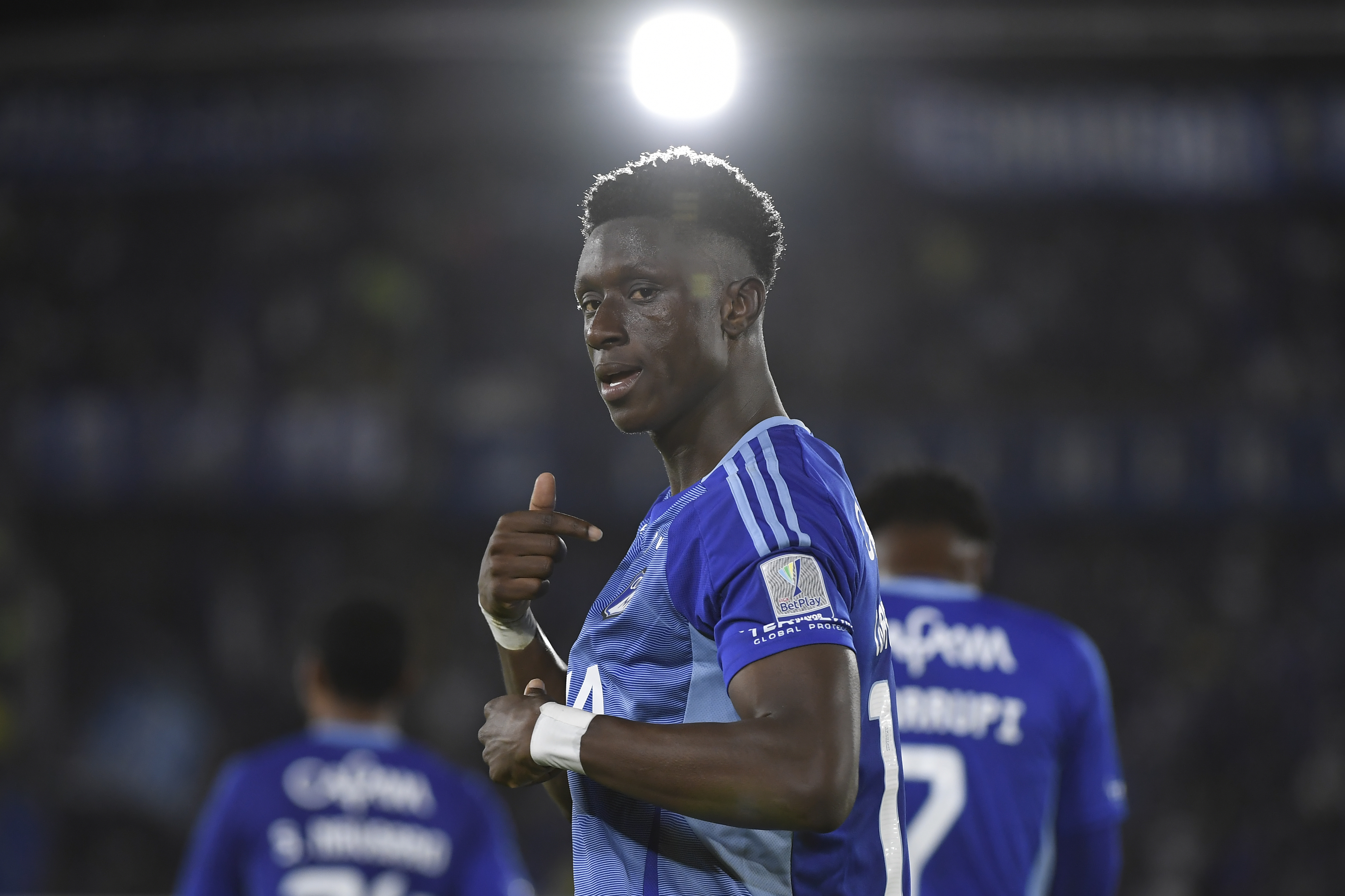 Futbolista colombiano, extremo de Millonarios, en el partido ante Tolima, por la séptima fecha de la Liga Betplay 2025-I.