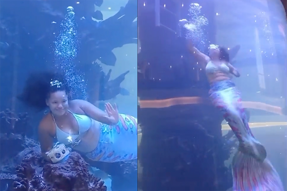 La mujer en el disfraz de sirena logró llegar a la superficie antes ed que ocurriera una tragedia.