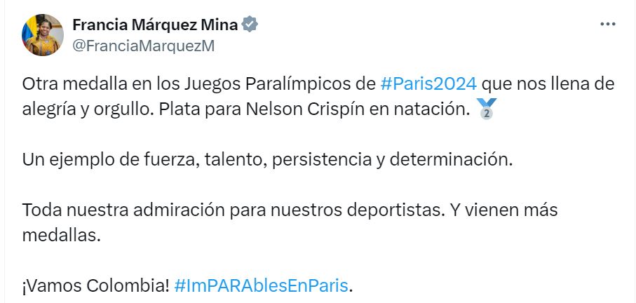 Esto dijo la vicepresidenta Francia Márquez a través de X.