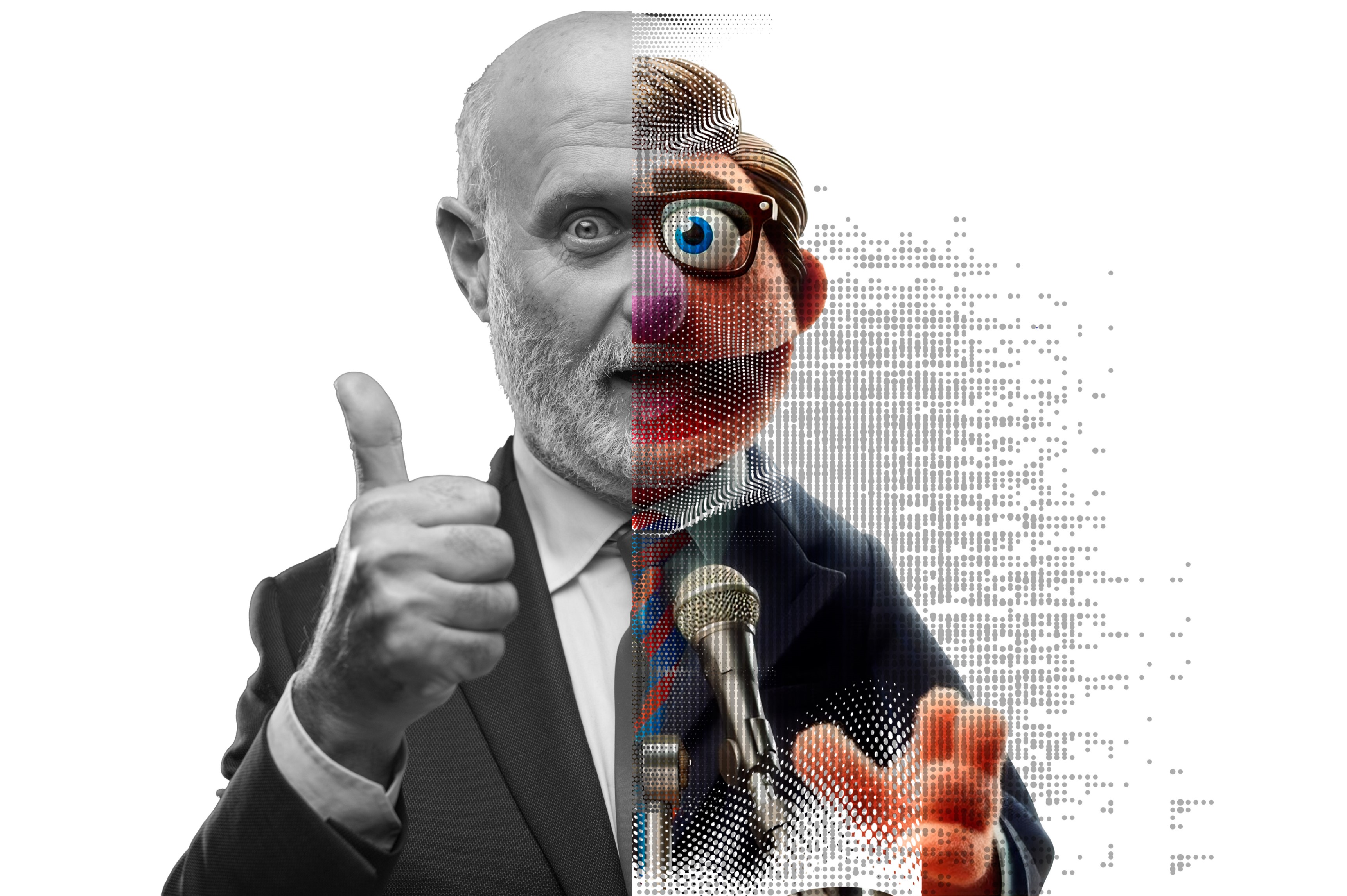 Imagen de un eventual candidato presidencial generado por Inteligencia Artificial para un aviso de El Espectador.
