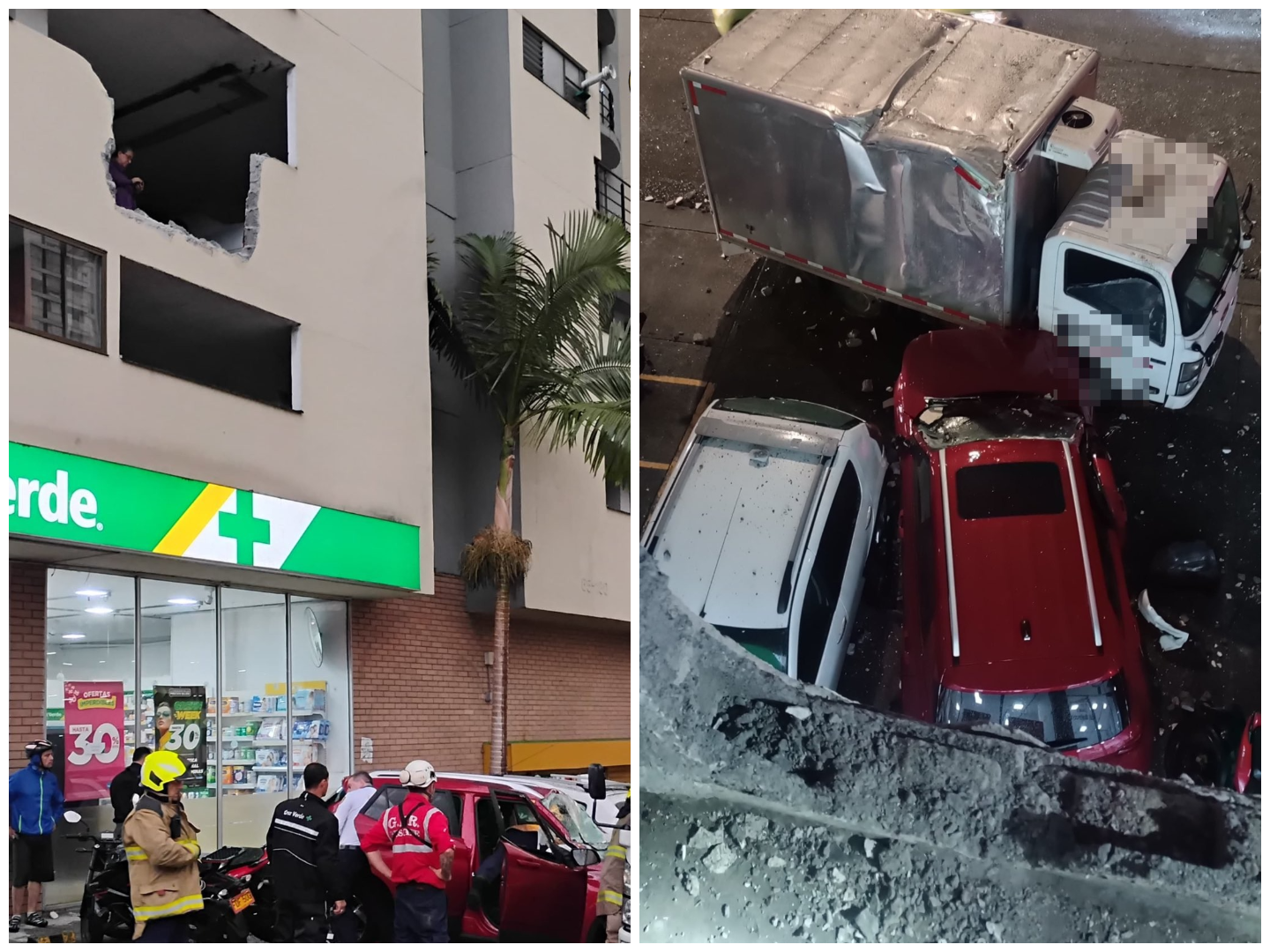En video quedó registrada la caída de un carro del tercer piso de parqueadero en Manizales