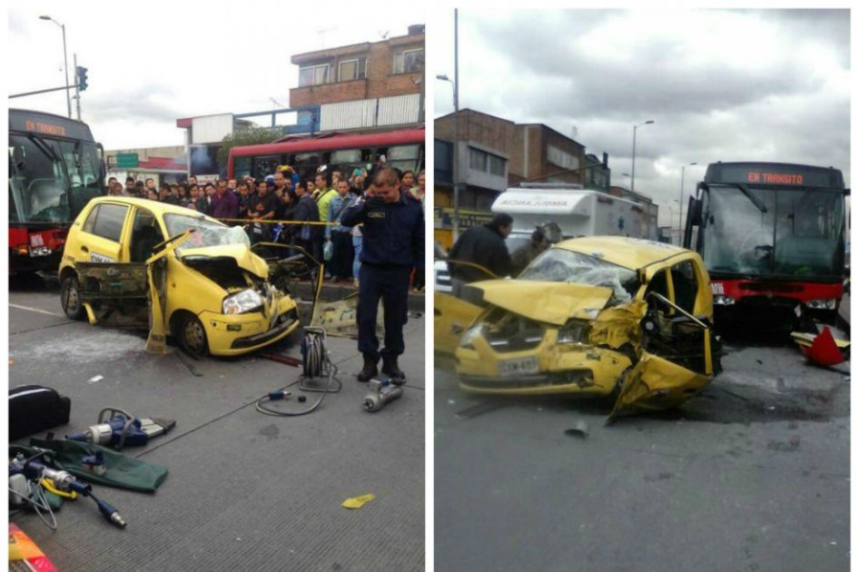 Nueve heridos en accidente entre bus de Transmilenio y un taxi en la Calle 13