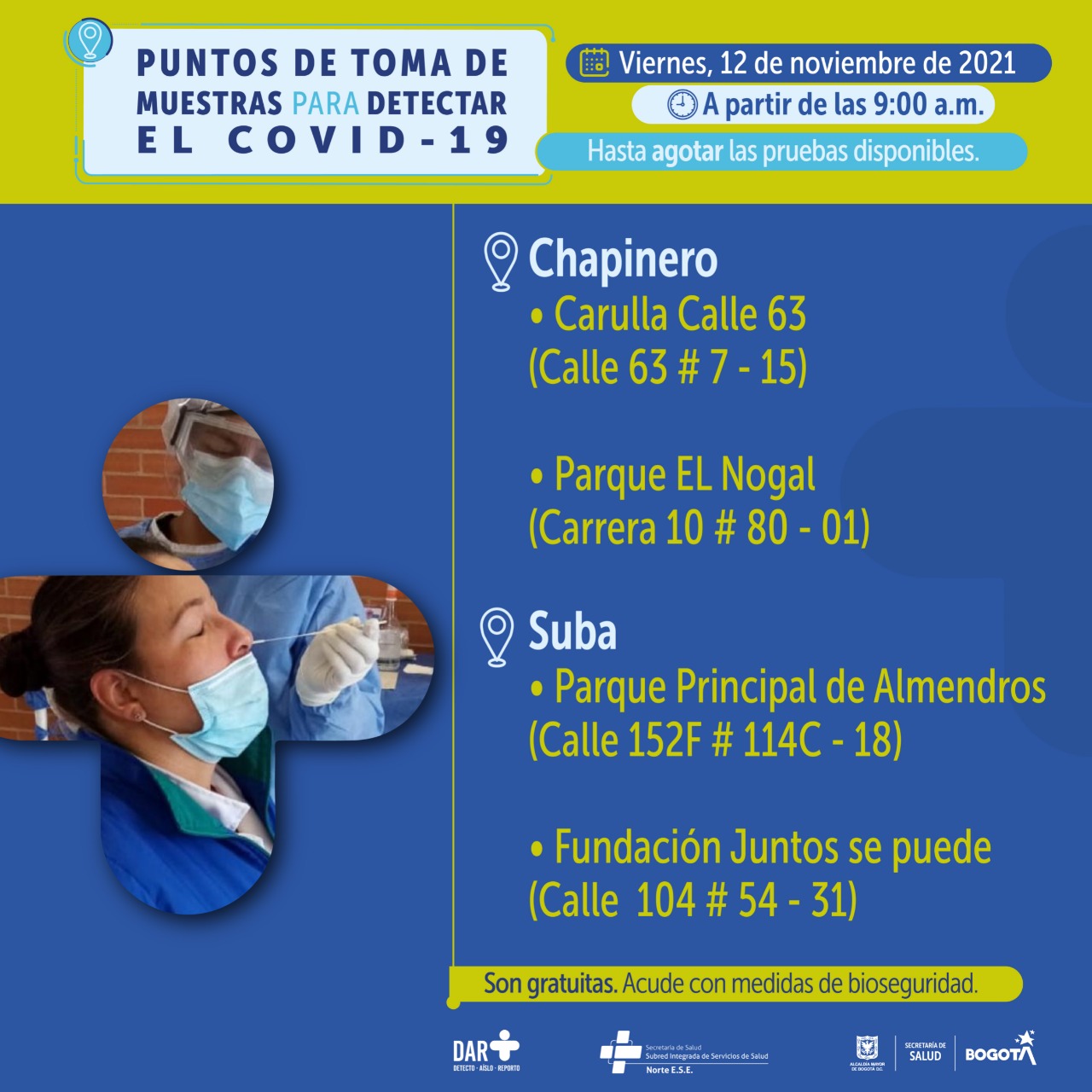¿Dónde hay pruebas gratuitas para Covid-19 este viernes en Bogotá?