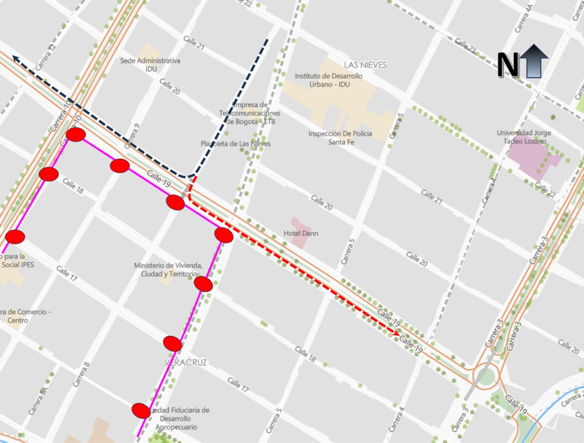 Mapas desvíos cortejo fúnebre de Miguel Uribe Turbay, 13 de agosto.