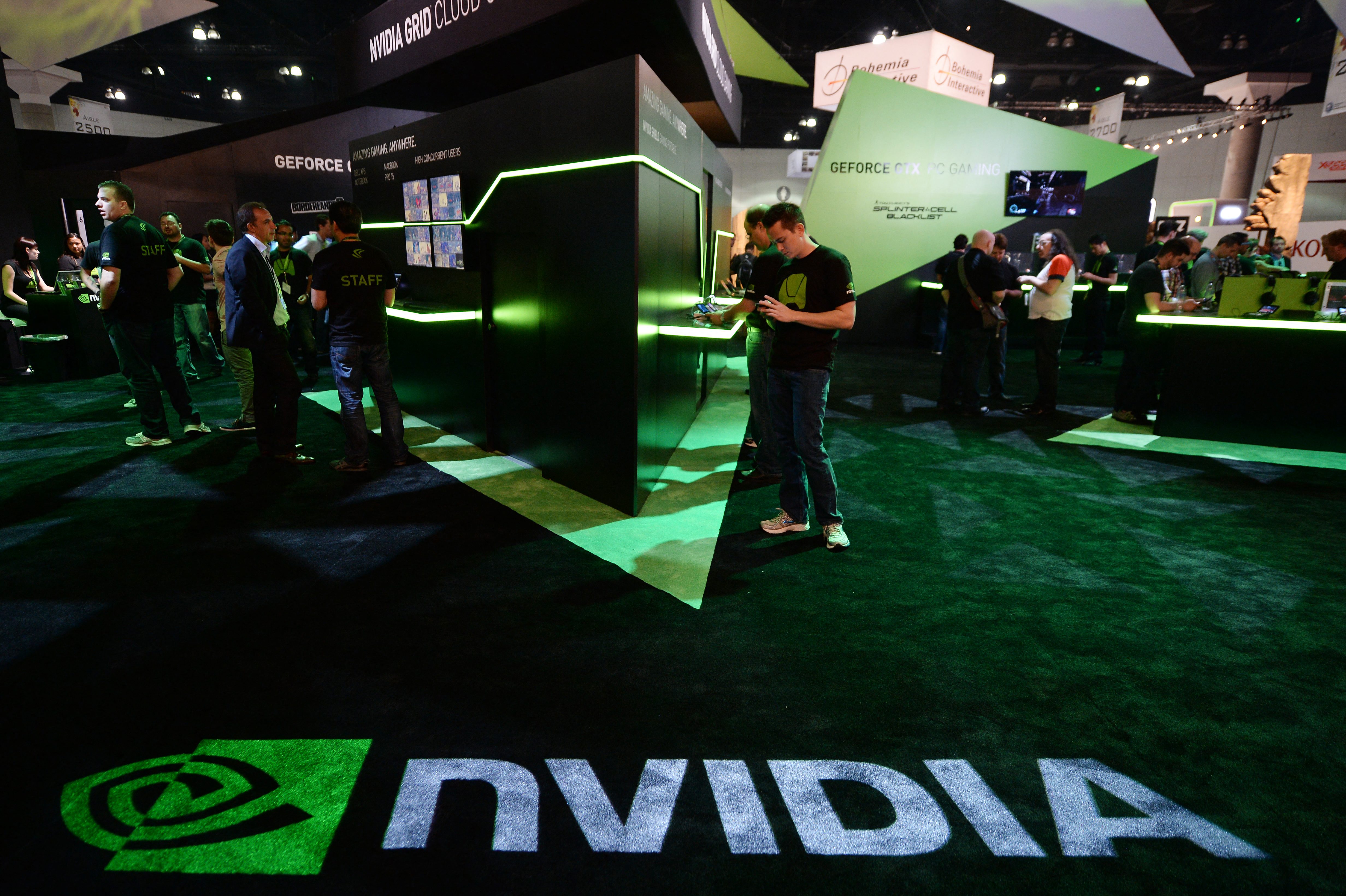 (FILES) The Nvidia display on the first day of the Electronic Entertainment Expo (E3) in Los Angeles, California, June 11, 2013.
