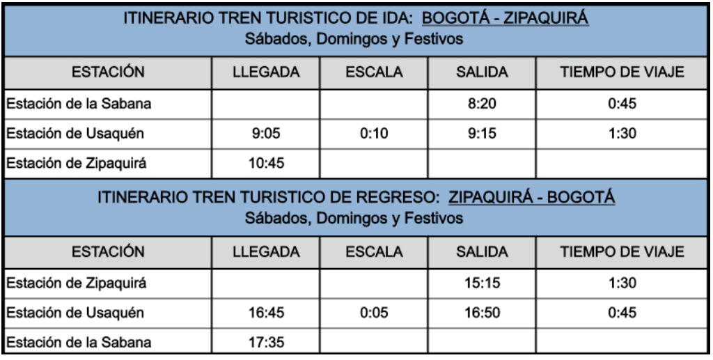 El tren opera todos los sábados, domingos y festivos.