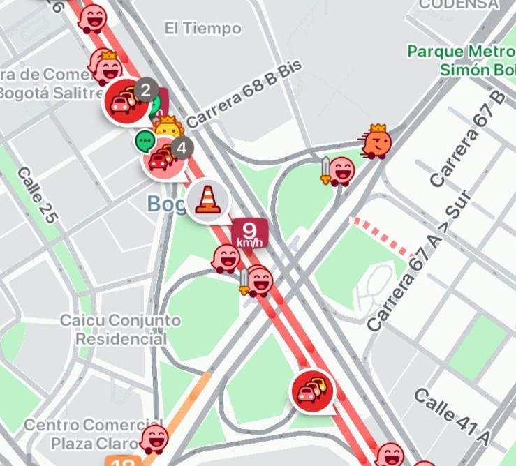 La app permite ver iconos sobre eventos en las calles y la densidad del tráfico en la ciudad.