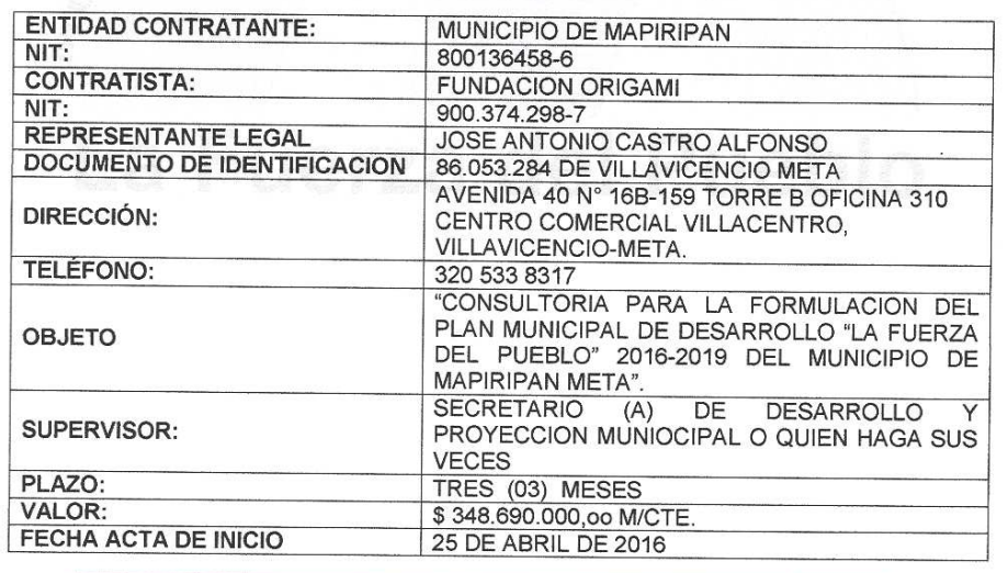 Captura de pantalla del contrato de Fundación Origami en 2016.