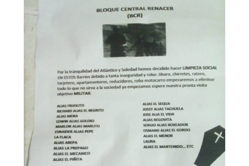 En Barranquilla y Soledad circulan panfletos amenazantes contra delincuentes
