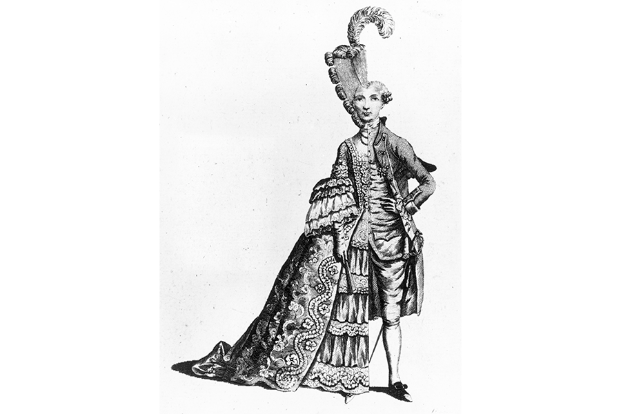 Aventurera y diplomática francesa, el caballero de Eon (Charles Genevieve Louise Auguste Andre Timothe d'Eon de Beaumont) vestida de mujer. Obra de arte original: The London Magazine - pub. 1777   (Foto de Hulton Archive/Getty Images)