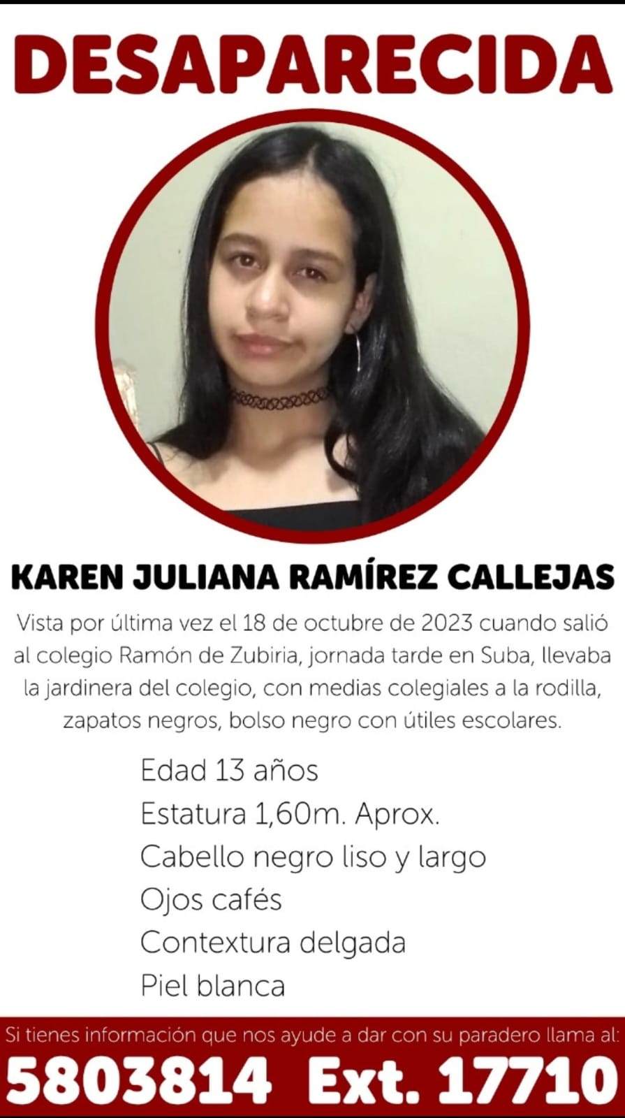 La menor de 13 años desapareció en la localidad de Suba.