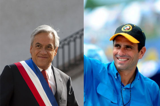 El mandatario chileno Sebastian Piñera y el líder opositor venezolano Henrique Capriles./ EFE