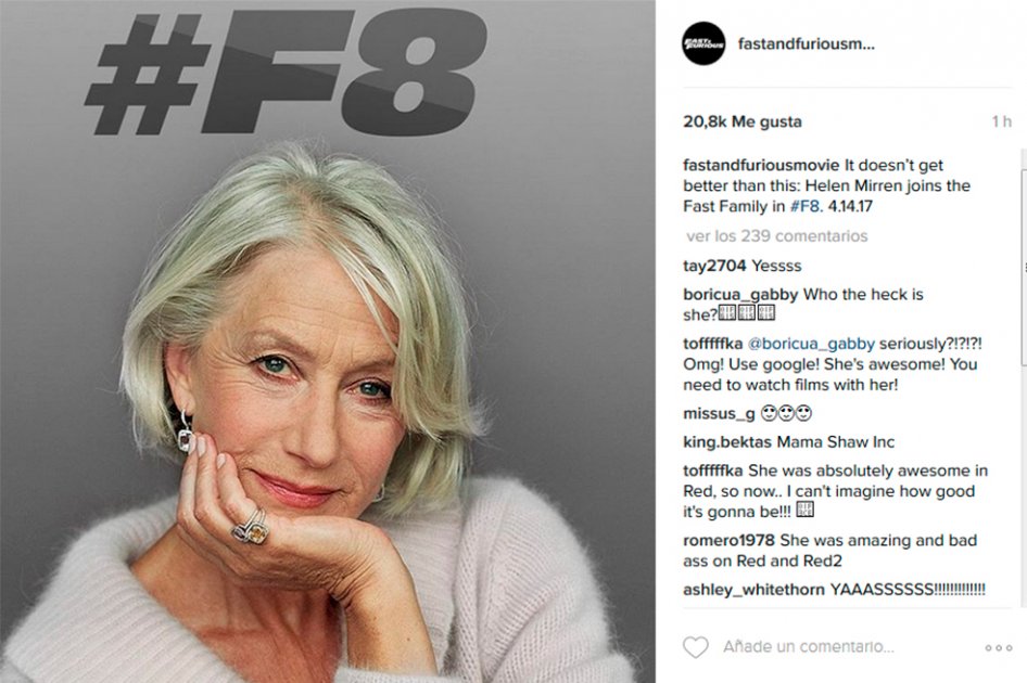 Helen Mirren se une al elenco de «Fast and Furious 8»