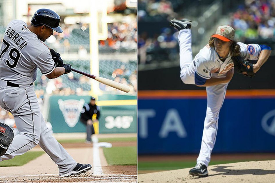 José Abreu (izquierda) y Jacob deGrom (derecha), Novatos del Año en la Liga Americana y en la Liga Nacional en la temporada 2014, respectivamente. Foto: AFP