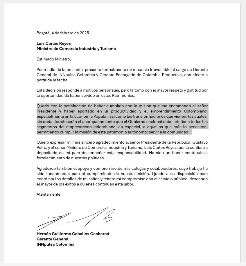 Carta de renuncia.